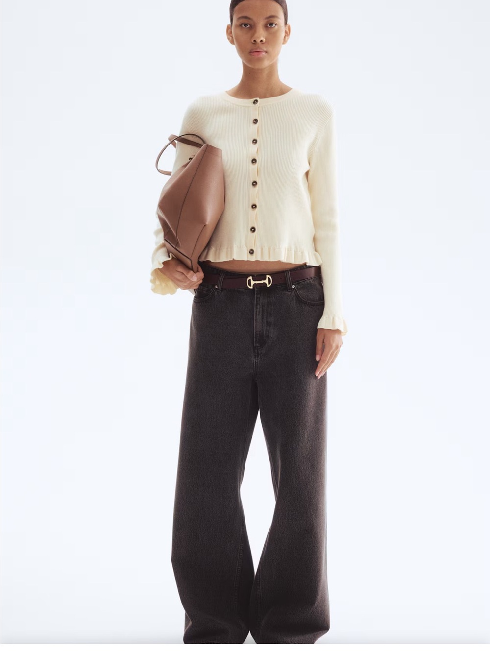 H&M Wide-Leg Jeans in Washed Black